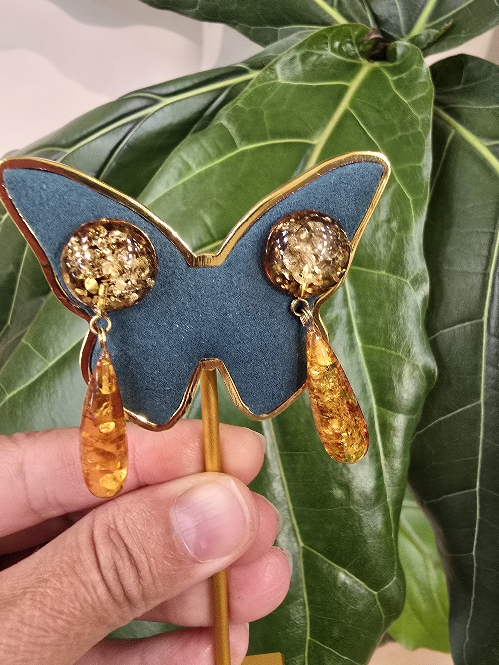 Gold Amber Teardrop Dangle Earrings - Women Jewelry